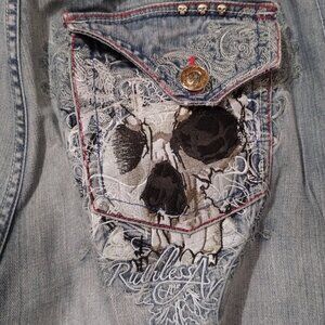 Vintage RUTHLESS ART JEANS Skull Embroidered Streetwear Y2k SIZE 38-READ DESCRIP